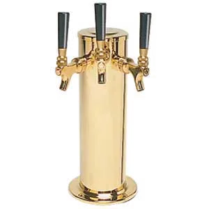 Micro Matic DS-243-PVD Beer Tower, Countertop, 4" Dia. x 13-3/4" H, PVD Brass, 3 Faucets, 6" Base