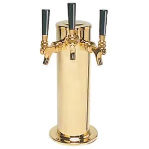 Micro Matic DS-243-PVDKR Tower, 4" x 13.75" H, Glycol‑Cooled, 3 Brass Faucets, 6" Base, Brass Finish