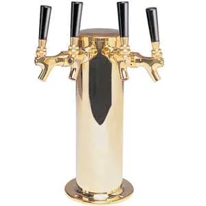 Micro Matic DS-244-PVD Column Draft Beer Tower Countertop, 4" × 13‑3/4" H, Stainless 4 Brass Faucets