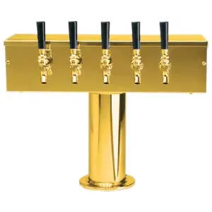 Micro Matic DS-255-PVDKR T‑Style Draft Beer Tower, 20"×15½" Glycol‑Cooled, 5 PVD Brass Faucets,4"×6"