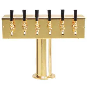 Micro Matic DS-256-PVD Beer Tower, 20" W × 15-1/2" H, 6 Brass Faucets, 4" Column, Brass Finish