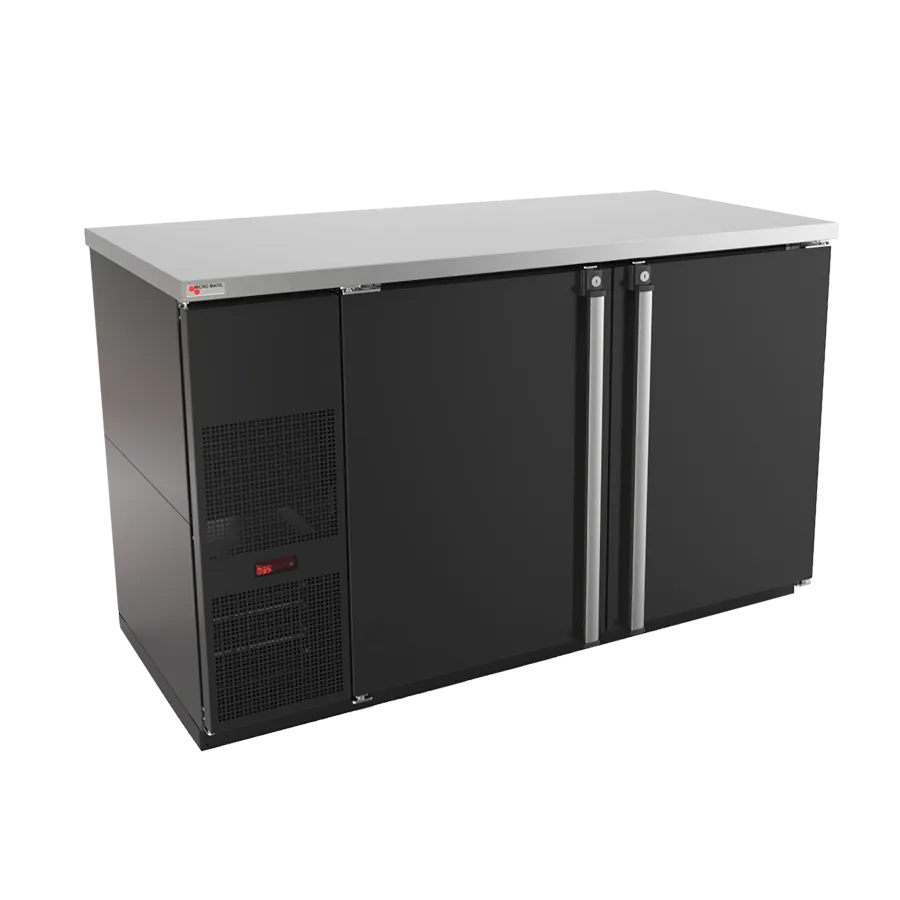 Micro Matic MBB58-E 59" Two-Section Back Bar Cooler, 23.7 Cu Ft, Black Vinyl 1/3 HP R290 Thermostat