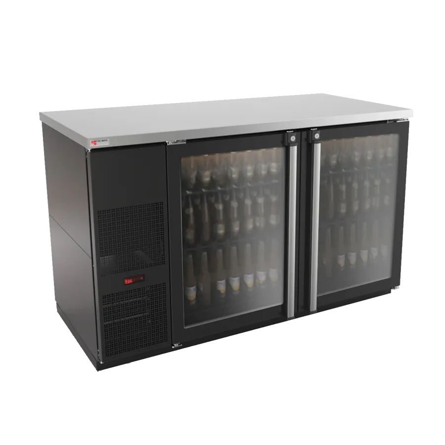 Micro Matic MBB58G-E 59" Cooler, 23.7 Cu Ft, Black Vinyl Exterior, Top, Glass Doors, 1/3 HP R290