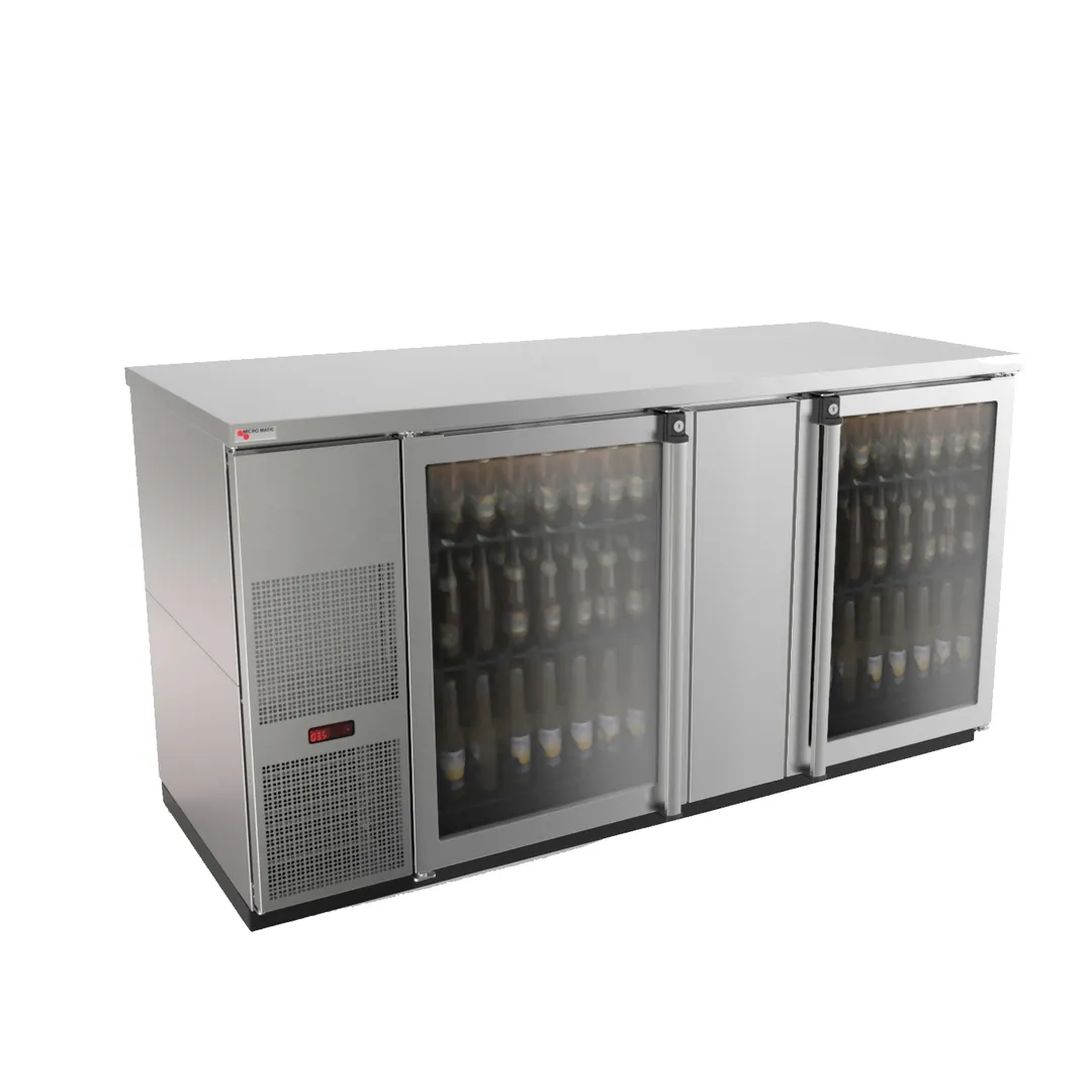 Micro Matic MBB68GS-E 69.5" Bar Cooler, 28 Cu Ft, Steel, Glass Doors, 1/3 HP 115V R290