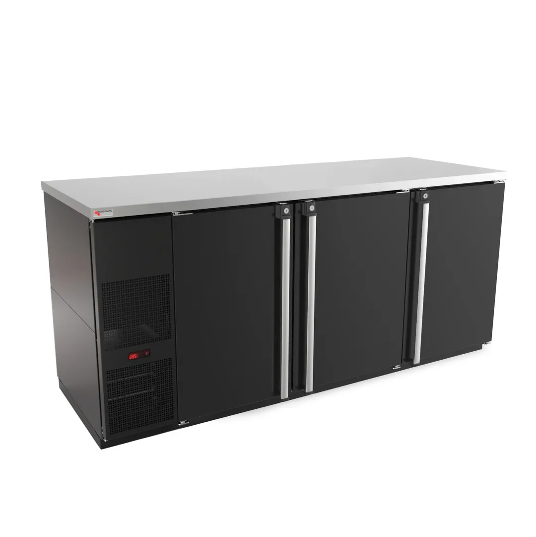 Micro Matic MBB78-E 80" 3-Section Bar Cooler, 30.8 cu ft, Black Vinyl, Top Locked Doors, 1/3 HP 115V