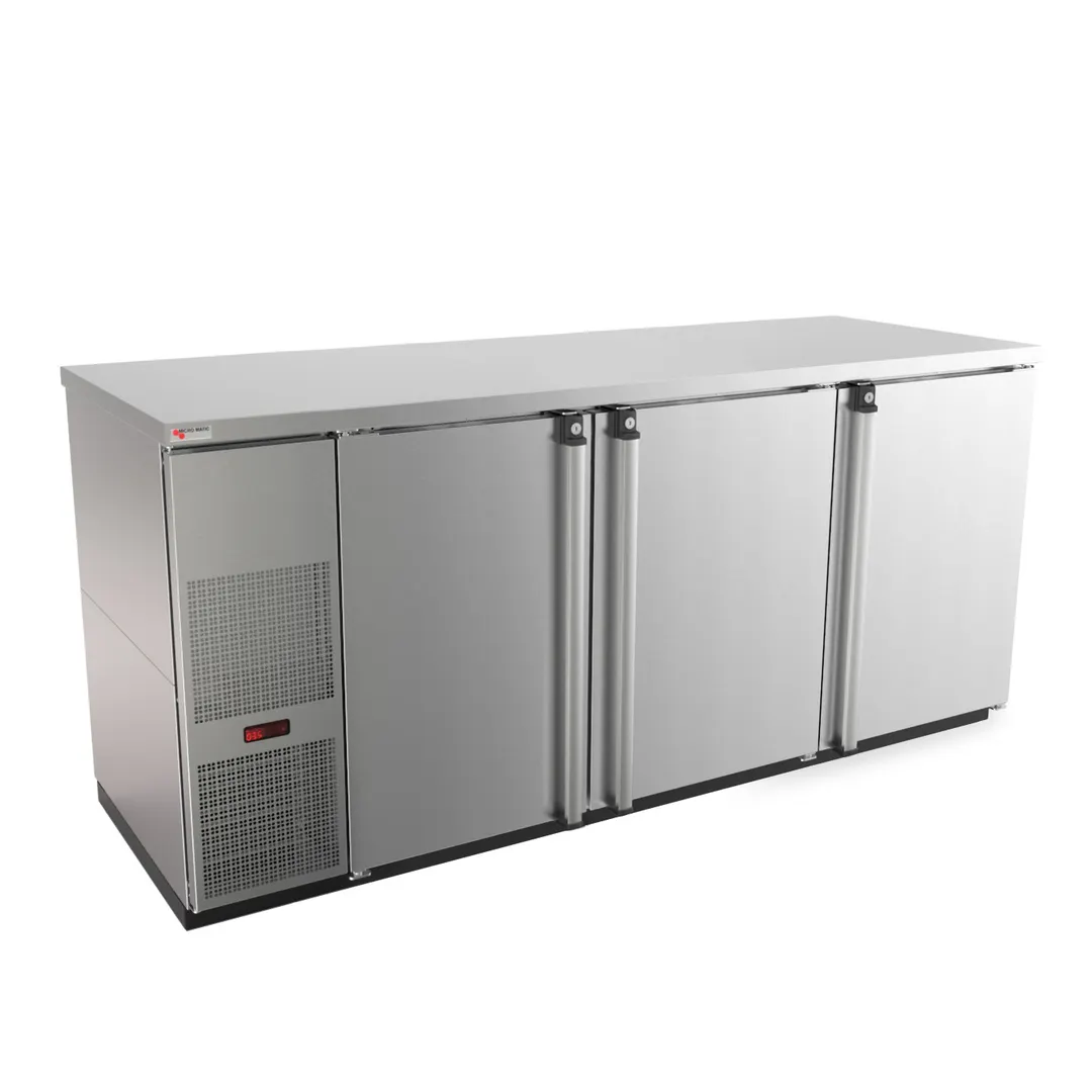 Micro Matic MBB78S-E 80" Back Bar Cooler, 30.8 cu ft, Stainless, 3 Doors With Locks, 1/3 HP 115V
