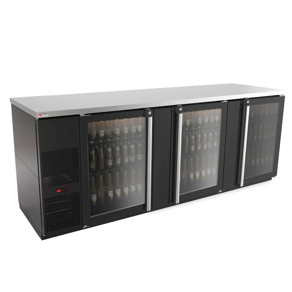 Micro Matic MBB94G-E 95" Back Bar Cooler, 39.2 Cu Ft, Black Finish, 3 Glass Doors, R290 1/3 HP 115V
