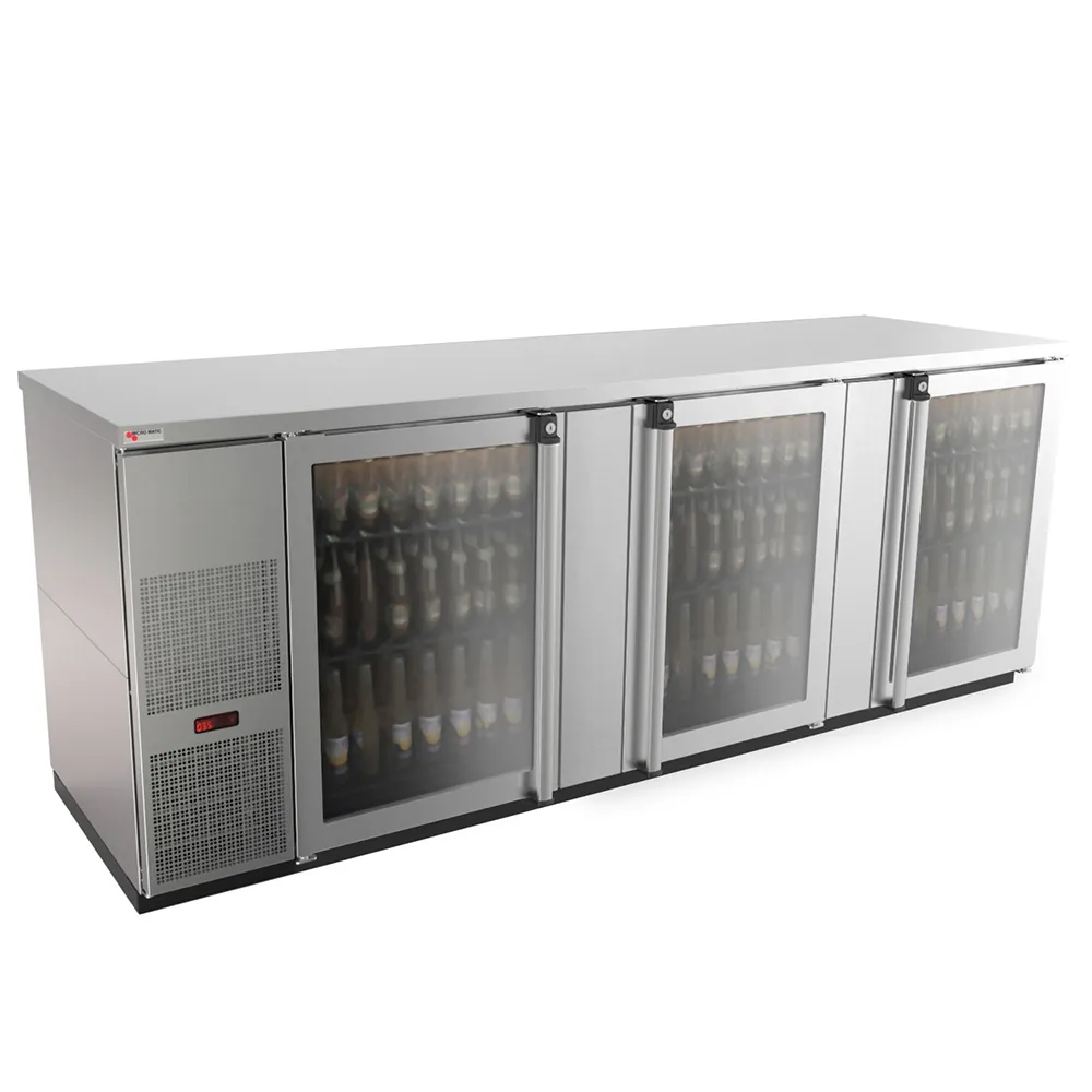 Micro Matic MBB94GS-E 95" Stainless Back Bar Cooler, 3 Glass Doors, R290, 1/3 HP 115V