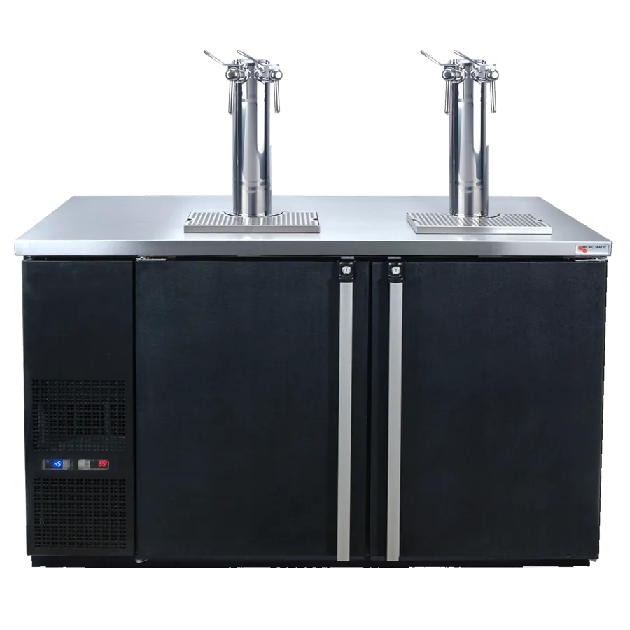 Micro Matic MDD58W-E-A 59" Black Keg Cooler, Faucets, Holds 8 1/6‑Barrel Kegs Refrigerated Steel Top