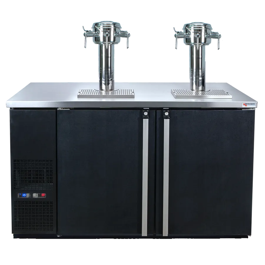 Micro Matic MDD58W-E-D 59" Wine Cooler, Black Vinyl, Holds 8 1/6‑Barrel Kegs, Top, 2 Locked Doors