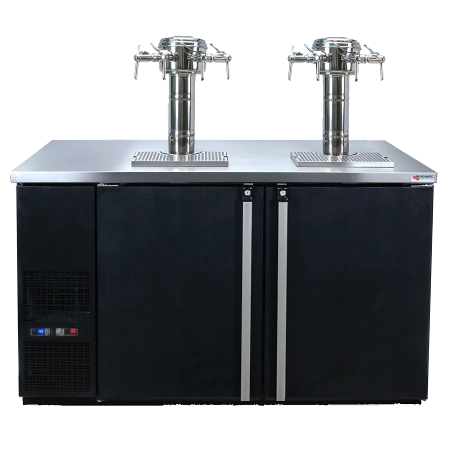 Micro Matic MDD58W-E-E 59\" Black Wine Cooler Dispenser, Metal Top, Faucets, Eight 1/6‑Barrel Kegs