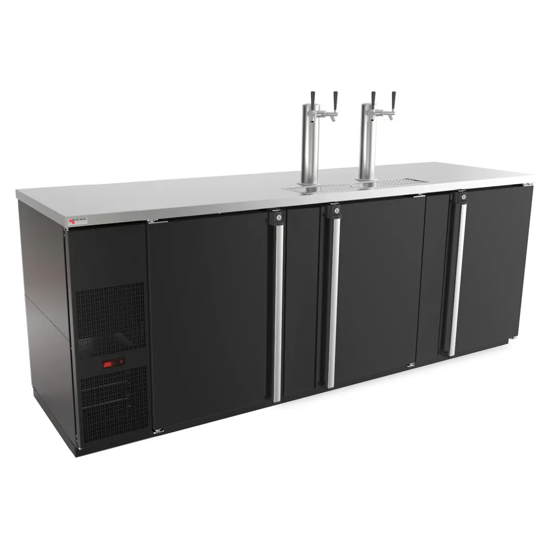 Micro Matic MDD94-E 95.5" Keg Cooler, 39.2 cu ft, Black, Stainless Glass Rinser, Two 3" Draft Towers