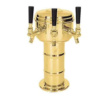 Micro Matic MTM-3BR Draft Beer Tower, 7-5/16" × 14" Air-Cooled, Brass, Countertop, 1-Column, 3 Faucets