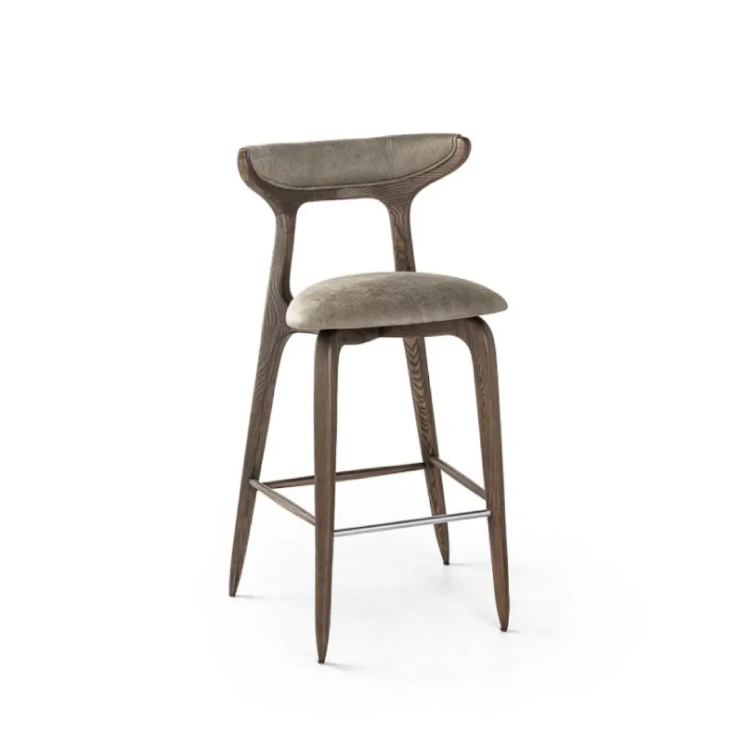 QA Group QABS-U320 Barstool – Upholstered Seat & Back, Wood Frame, Armless, Plain Wood Back, Commercial Grade