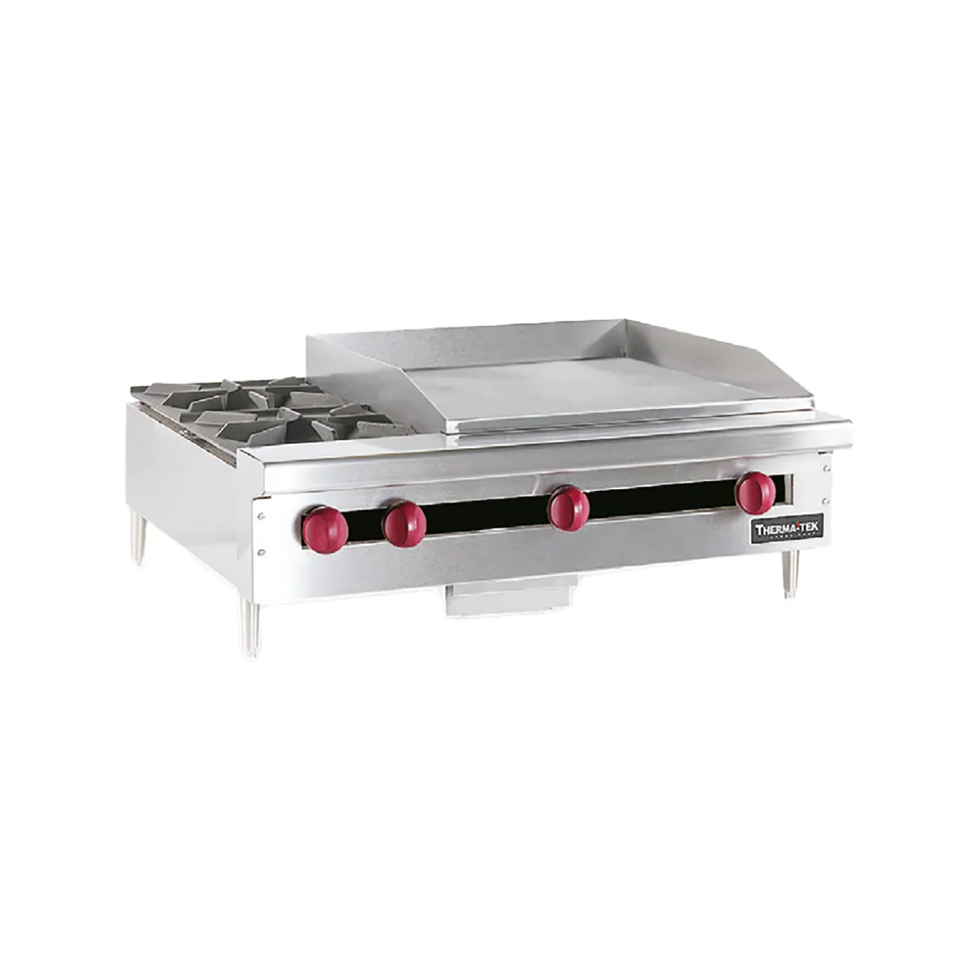 Therma-Tek TC48-2-36G 48" Countertop Gas Griddle/Hotplate Combo, 5/8" Steel Plate, 150.000 BTU