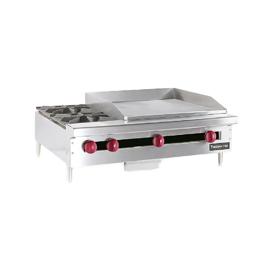 Therma-Tek TC72-4-48G-1 72" Countertop Gas Griddle/Hotplate Combo, 1" Steel Plate, 240.000 BTU
