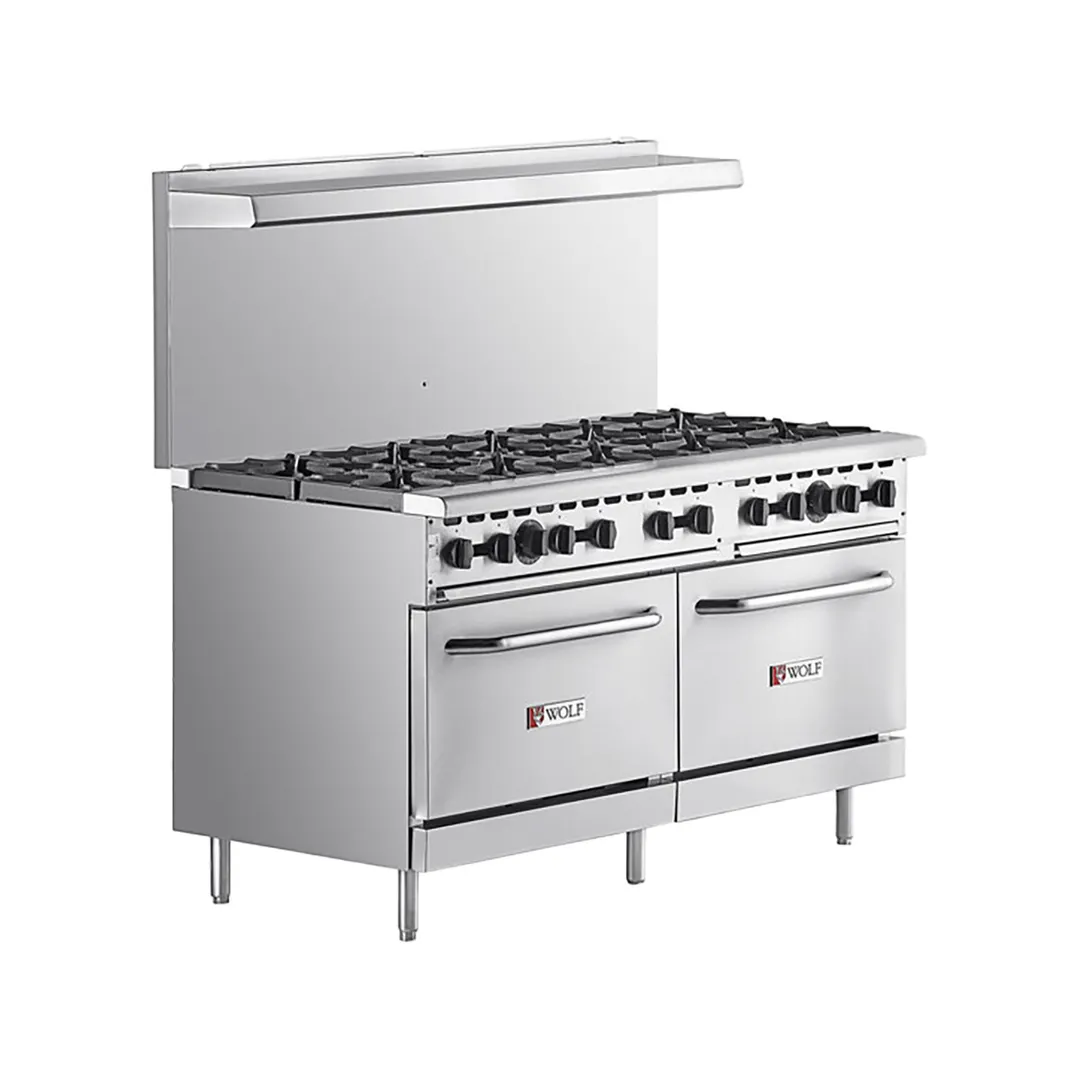 Wolf WX60-10BN 60" Natural Gas Restaurant Range w/ (10) Open Burners, (2) Standard Ovens, 340.000 BTU
