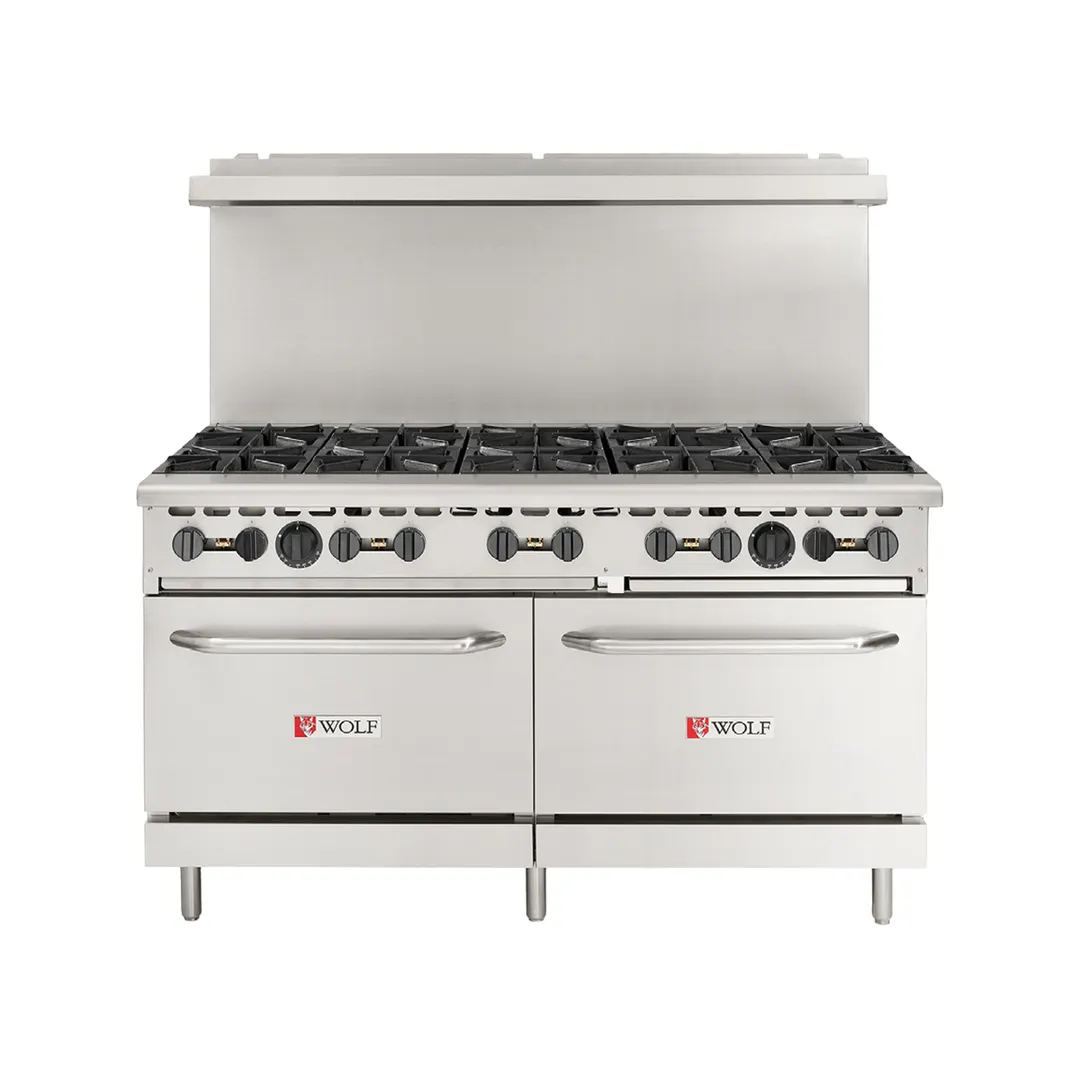 Wolf WX60-10BP 60" LP Gas Restaurant Range w/ (10) Open Burners, (2) Standard Ovens, 340.000 BTU