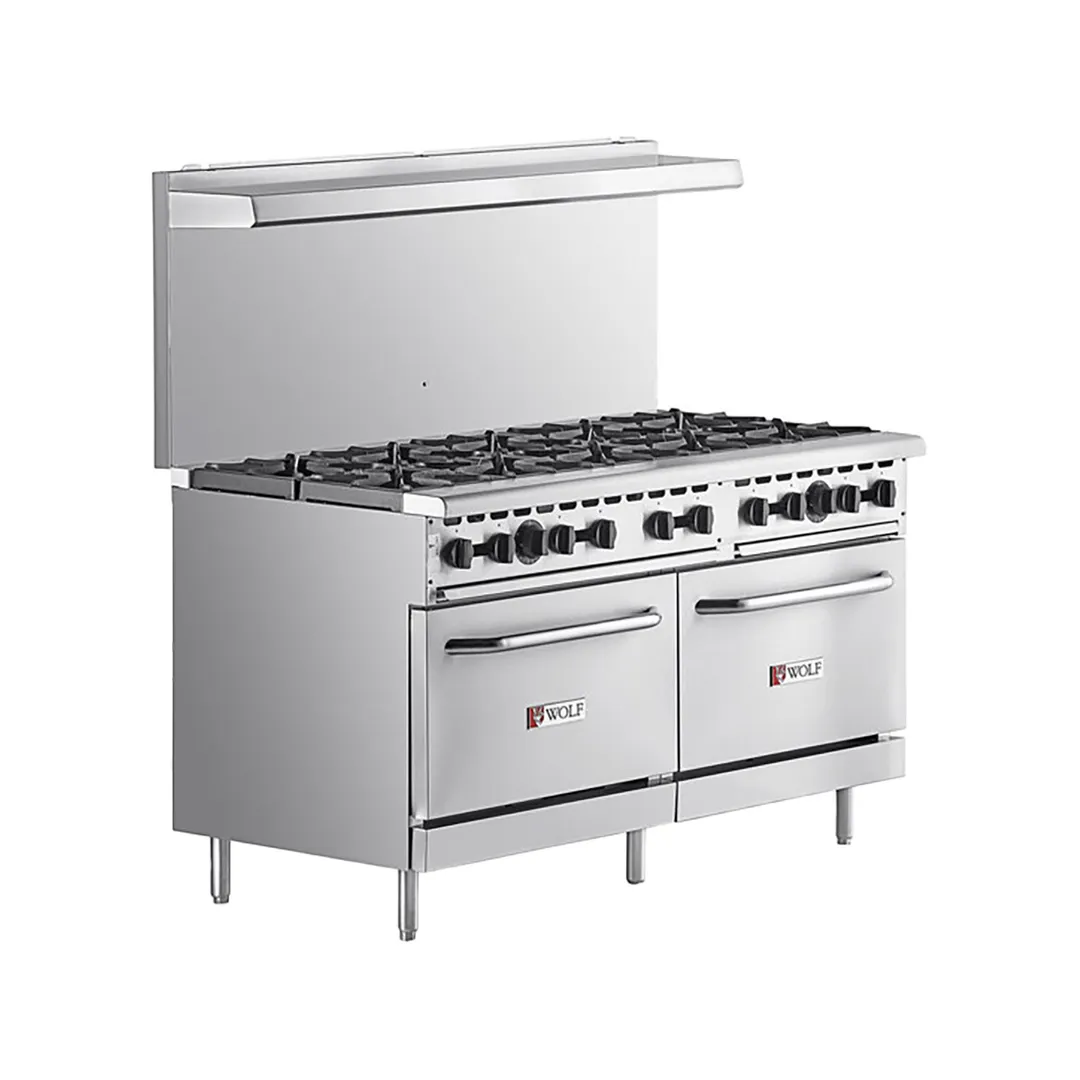 Wolf WX60-10BP 60" LP Gas Restaurant Range w/ (10) Open Burners, (2) Standard Ovens, 340.000 BTU