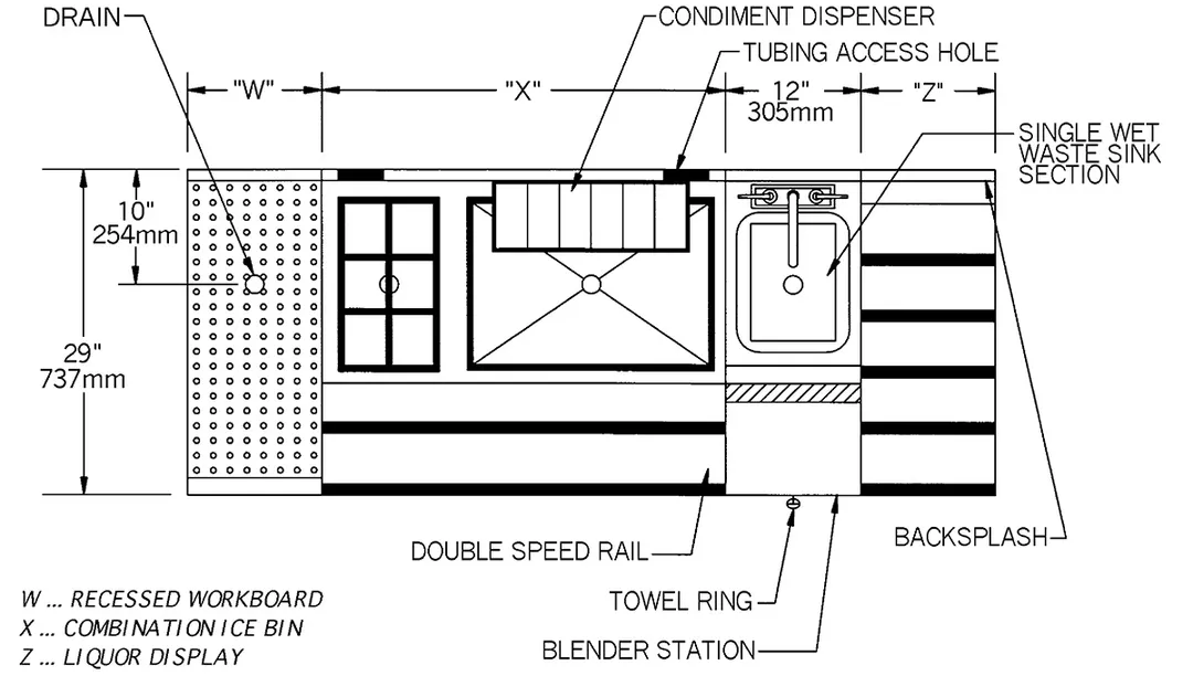 Eagle Group CCS-66-1 66" Blender Station Underbar Ice Bin/Cocktail Station w/Long Liquor Display