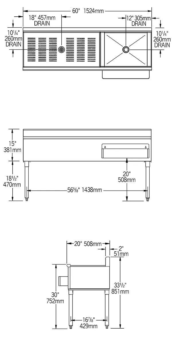 Eagle Group CWS5-18R 60" Drainboard Underbar Ice Bin/Cocktail Station, Right Ice Bin