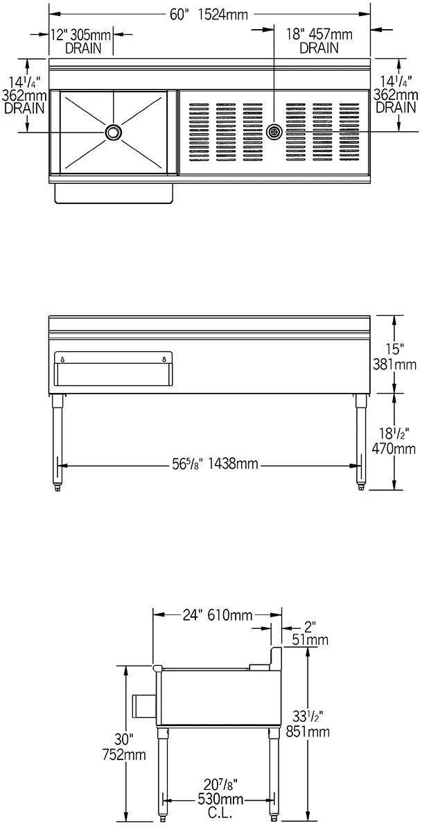 Eagle Group CWS5-22L-7 60" Drainboard Underbar Ice Bin/Cocktail Station w/ 7 Circuit - Left