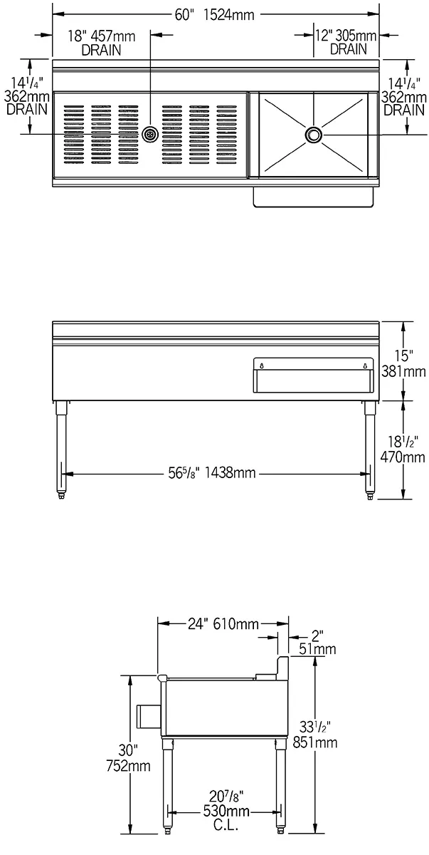 Eagle Group CWS5-22R 60" Drainboard Underbar Ice Bin/Cocktail Station, Right Ice Bin