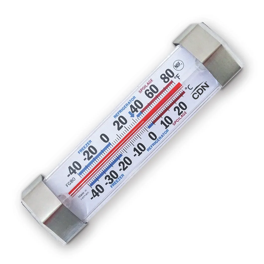 CDN FG80 Refrigerator/Freezer Thermometer -40 to +80°F, Polycarbonate Case, Color Scale, Stand/Hang