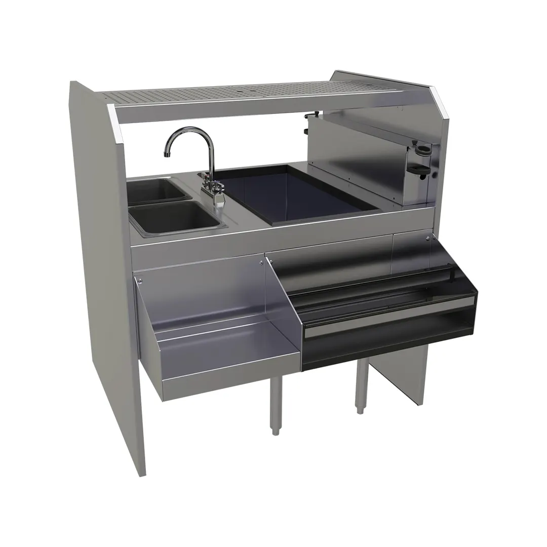 Glastender PSA-42L 42" Pass-Thru Combo Underbar Ice Bin/Cocktail Station w/ Overshelf - Left