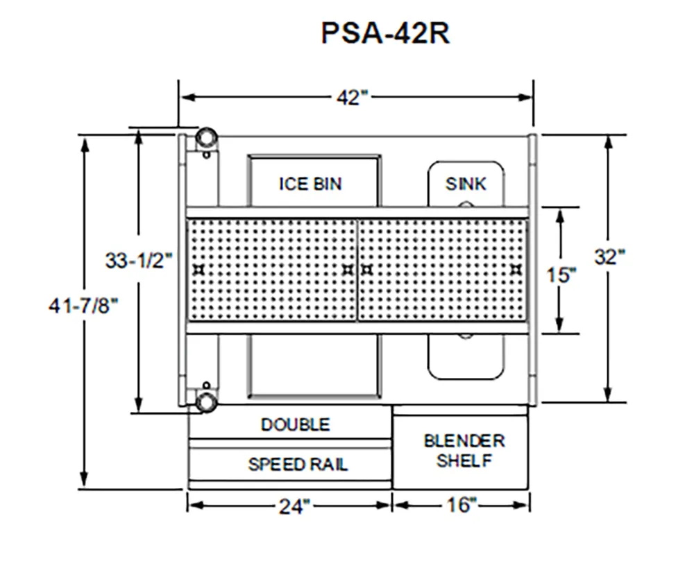 Glastender PSA-42R 42" Pass-Thru Combo Underbar Ice Bin/Cocktail Station w/ Overshelf - Right