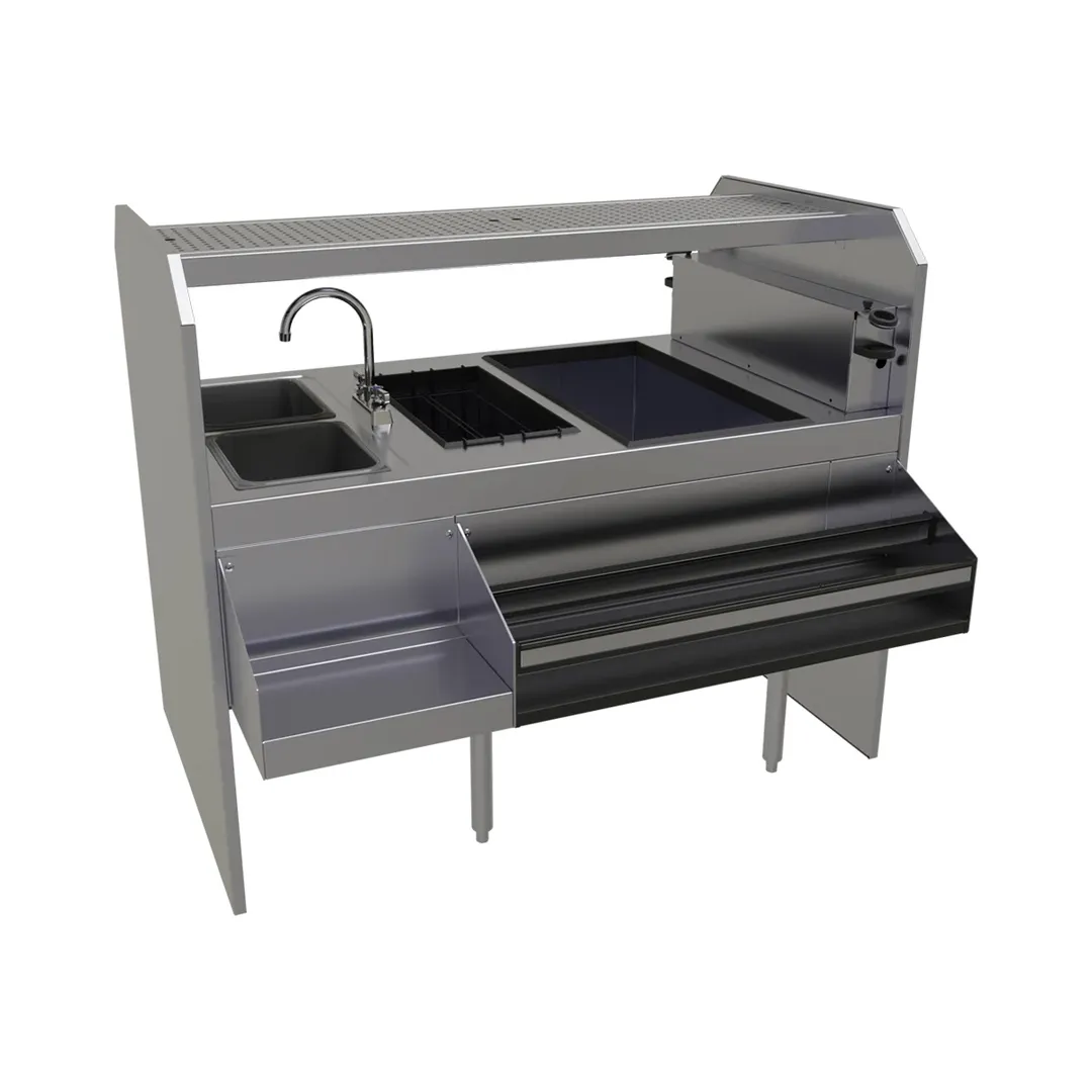 Glastender PSA-54L 54" Pass-Thru Combo Underbar Ice Bin/Cocktail Station w/ Overshelf - Left