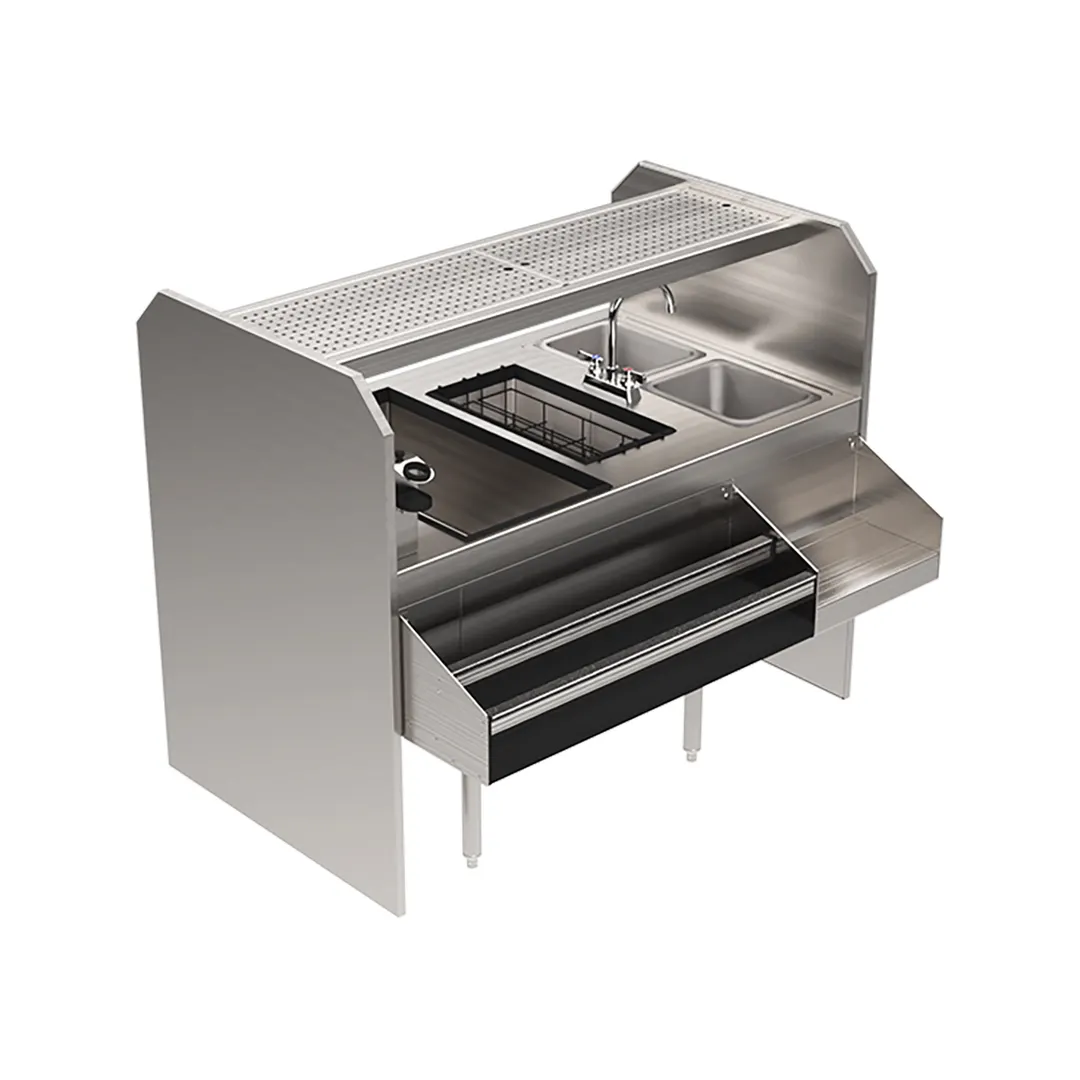Glastender PSA-54R 54" Pass-Thru Combo Underbar Ice Bin/Cocktail Station w/ Overshelf - Right