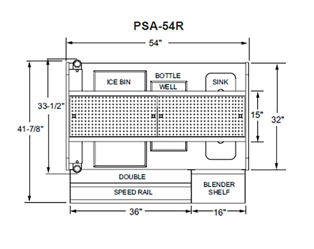 Glastender PSA-54R 54" Pass-Thru Combo Underbar Ice Bin/Cocktail Station w/ Overshelf - Right