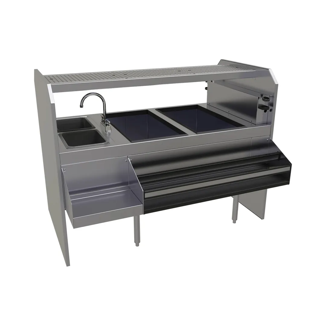 Glastender PSA-60L 60" Pass-Thru Combo Underbar Ice Bin/Cocktail Station w/ Overshelf - Left