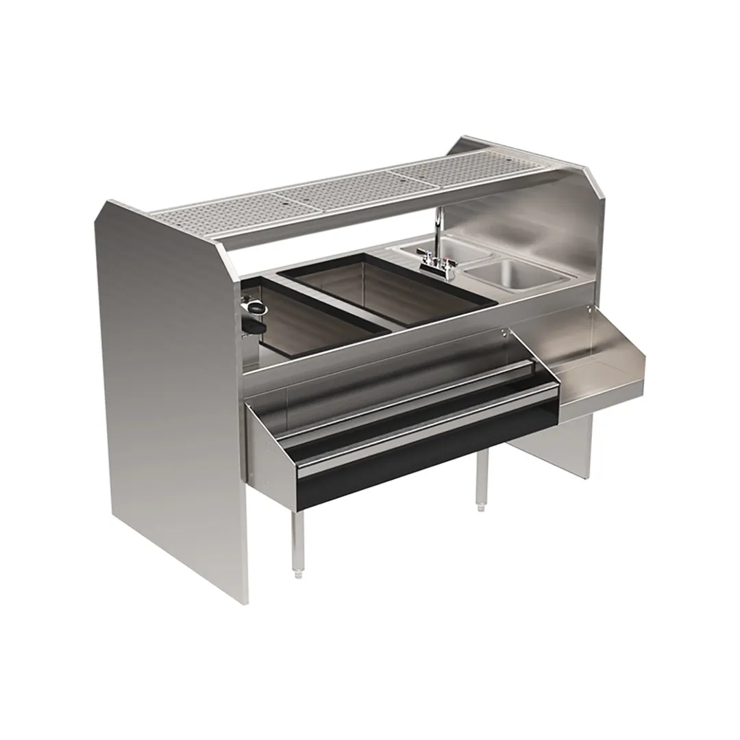 Glastender PSA-60R 60" Pass-Thru Combo Underbar Ice Bin/Cocktail Station w/ Overshelf - Right