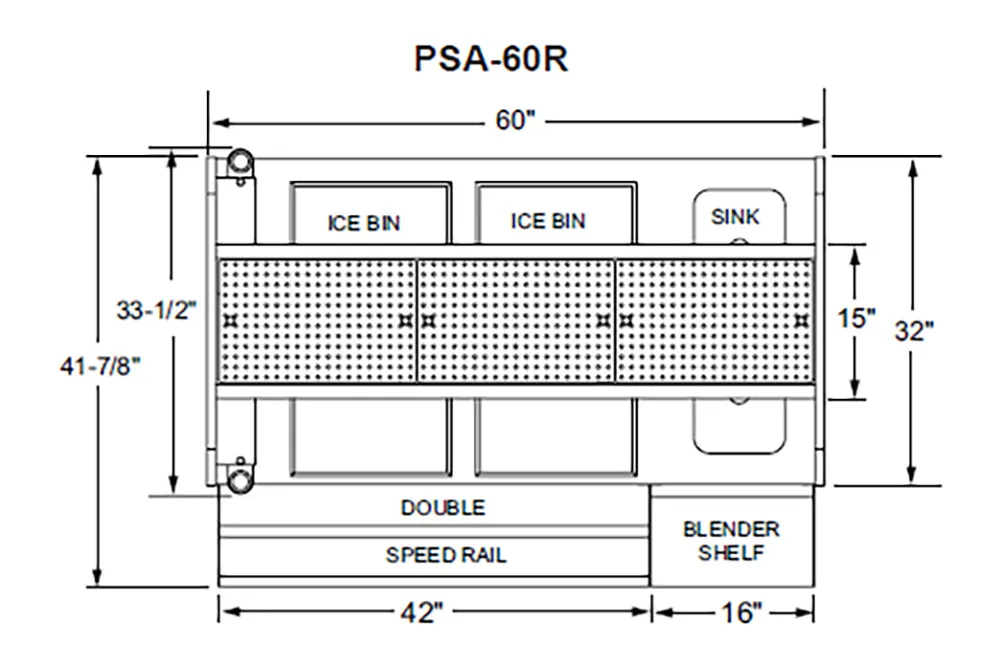 Glastender PSA-60R 60" Pass-Thru Combo Underbar Ice Bin/Cocktail Station w/ Overshelf - Right