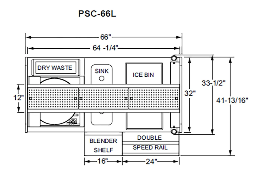 Glastender PSC-66L 66" Pass-Thru Combo Underbar Ice Bin/Cocktail Station w/ Overshelf & Glasswasher