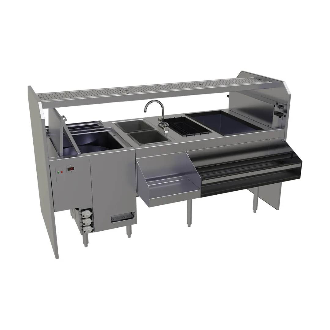 Glastender PSC-78L 78" Pass-Thru Combo Underbar Ice Bin/Cocktail Station w/ Overshelf & Glasswasher