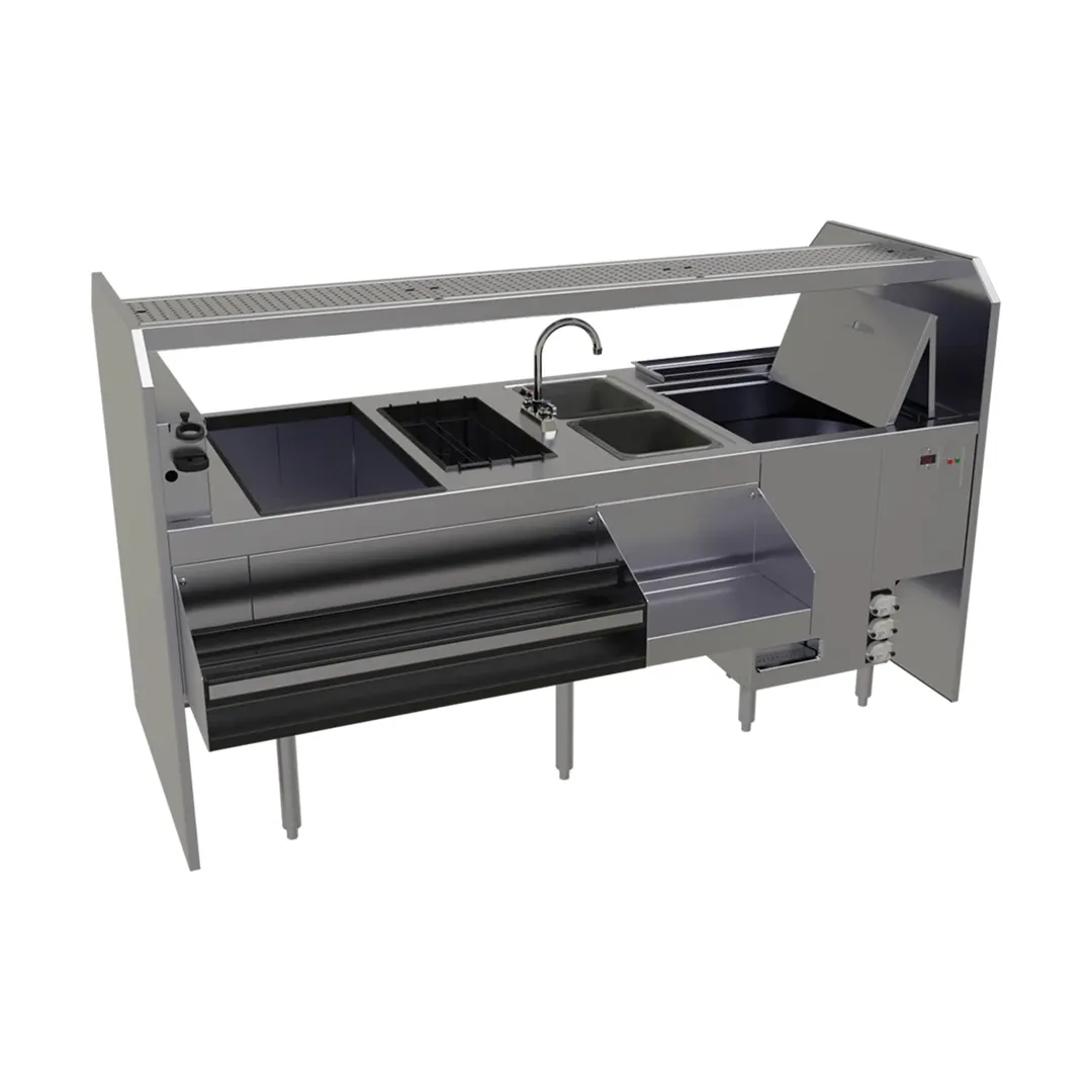 Glastender PSC-78R 78" Pass-Thru Combo Underbar Ice Bin/Cocktail Station w/ Overshelf & Glasswasher