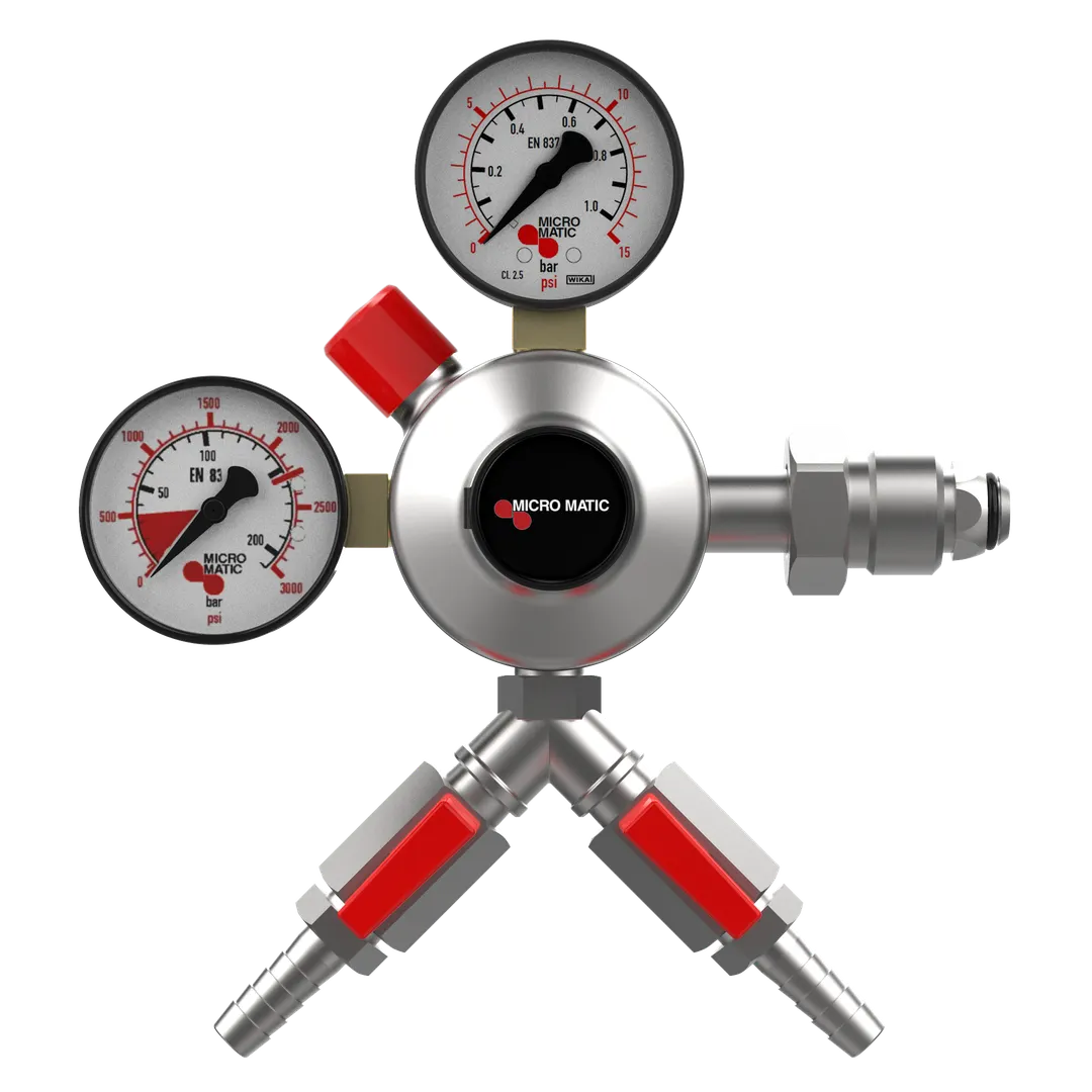 Micro Matic 842N-15-PP Premium Plus Double‑Gauge Nitrogen Regulator, 0‑15 PSI Shut‑Off Valve for Kegs