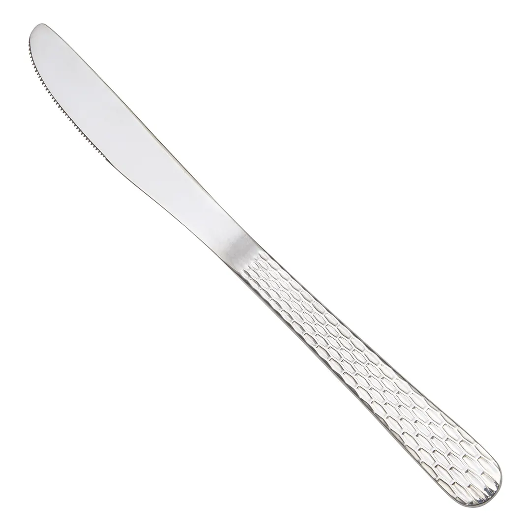 Winco 0023-08 Caspian Dinner Knife, 8‑inch Hammered Finish, 18/0 SS Medium Weight - 1 Dozen