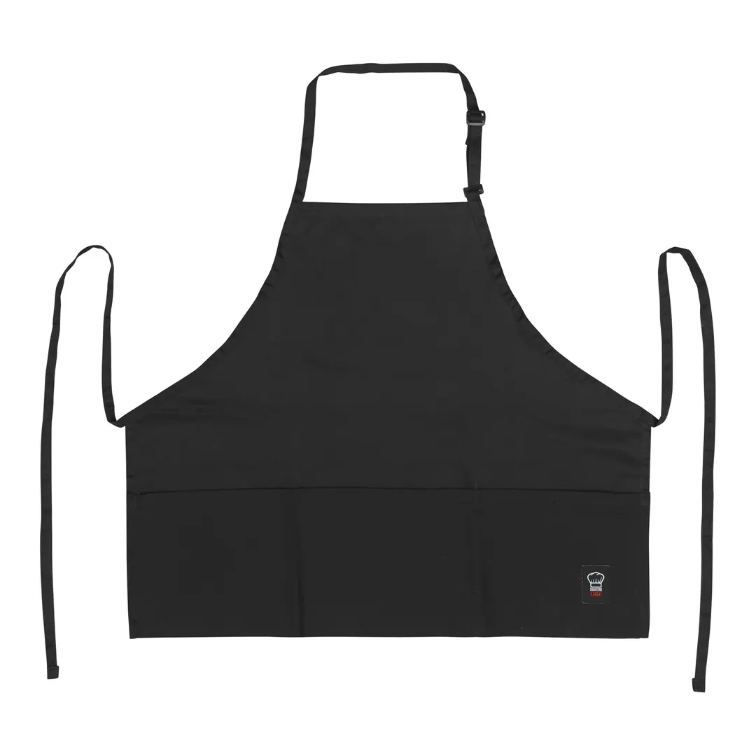 Winco BA-2724K Black Bib Apron, Mid‑Length 24" L x 27½" W, Adjustable Neck Strap, 3 Pockets, 65/35 Poly‑Cotton Blend