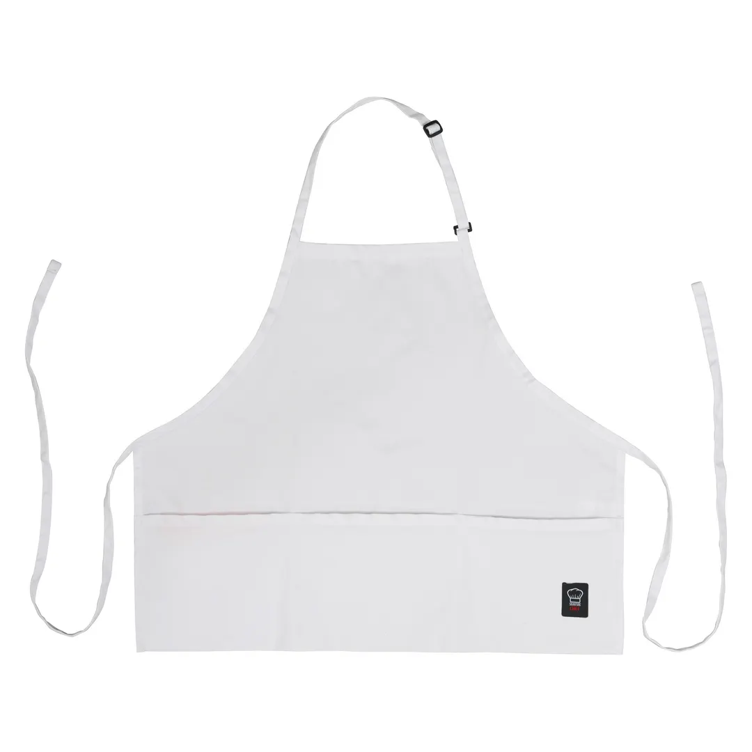 Winco BA-2724W White Bib Apron, Mid-Length 24" L x 27½" W, 3-Pocket, Adjustable Neck Strap, 65/35 Poly-Cotton Blend