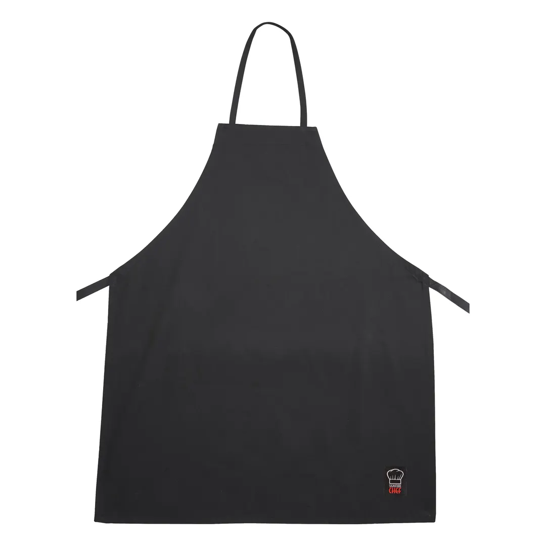 Winco BA-3226BK Black Bib Apron, 33" L x 26" W Full Length, 65/35 Poly‑Cotton Blend, No Pocket, Washable, Signature Chef