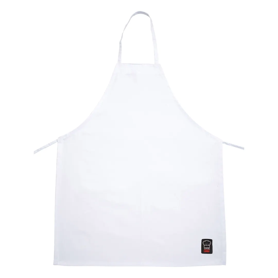 Winco BA-3226WH White Bib Apron - Full-Length 33" L x 26" W, Style, 65/35 Poly-Cotton, No Pocket, Machine Washable