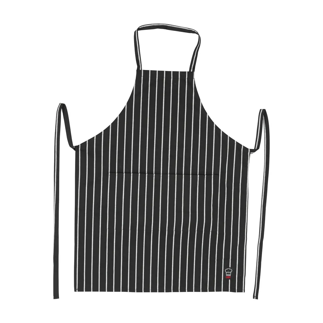 Winco BA-3427CS Bib Apron, Full-Length 33‑1/2"L x 27"W, Chalk Stripe Multicolor, 65/35 Poly‑Cotton, Two Waist Pockets