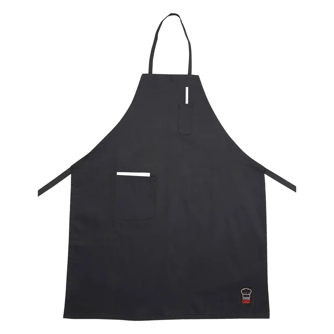 Winco BA-PBK Black Bib Apron – Full‑Length 33" x 26", 2 Pockets, 65/35 Poly‑Cotton Blend, Machine Washable