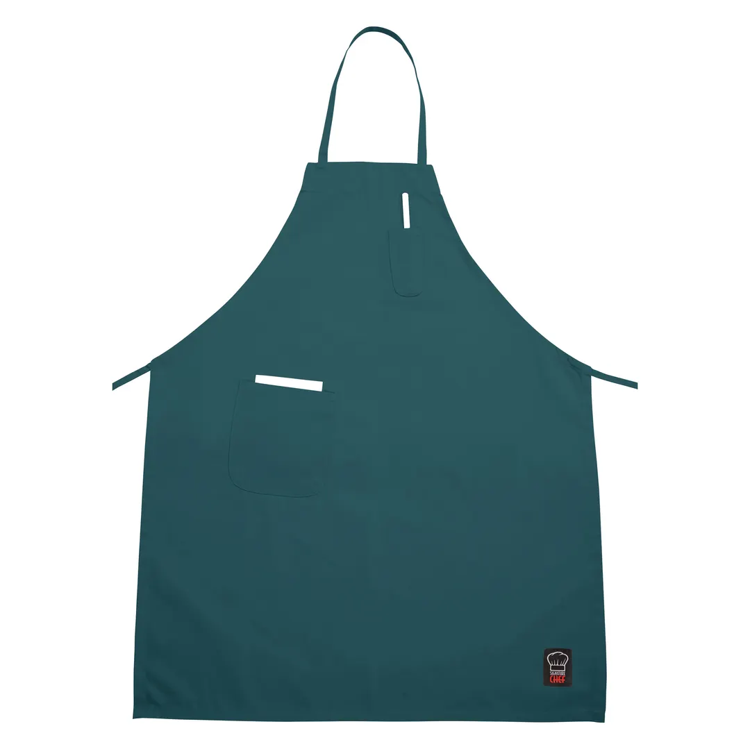 Winco BA-PGN Green Bib Apron – 33" x 26", Full Length, 2 Pocket, 65/35 Poly‑Cotton Blend, Chef Style for Restaurants