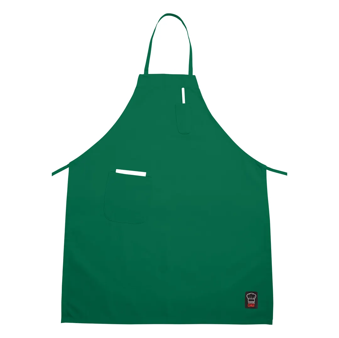 Winco BA-PLG Light Green Full-Length Bib Apron, 33" x 26", 2 Pocket, 65/35 Poly‑Cotton Blend, Machine Washable