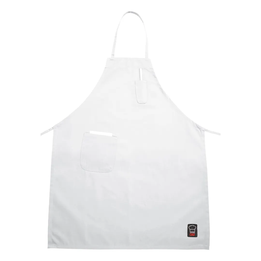 Winco BA-PWH White Bib Apron, Full‑Length 33" x 26", 2 pockets, 65/35 poly‑cotton blend, machine washable